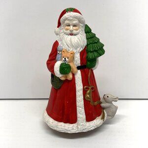 Vtg Christmas Porcelain Santa Wind-Up Plays "Here Comes Santa Clause"
